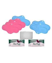 RePad Reusable Sanitary Organic Pads For Moderate & Heavy Flow With Sanitary Pad Pouch - 6 Pads