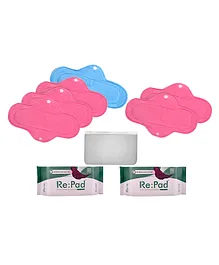 RePad Reusable Sanitary Organic Pads For Moderate & Heavy Flow With Sanitary Pad Pouch - 6 Pads