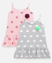Lilpicks Couture Pack Of 2 Sleeveless Polka Dot & Heart Printed Tops - Pink & Grey
