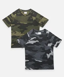 Lilpicks Couture Pack Of 2 Half Sleeves Camouflage Printed Tee - Green & Grey