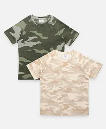 Lilpicks Couture Pack Of 2 Half Sleeves Camouflage Printed Tee - Green & Beige