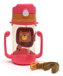 Koochie Koo One Touch Transparent Sippy Cup Bottle with Handle Straw and Strap Lion Print Pink - 450 ml