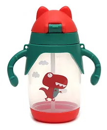Koochie Koo One Touch Twin Handle Sipper Bottle With Silicon Straw Dino Print Green - 300 ml