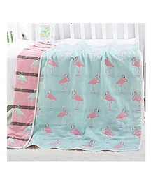 Koochie Koo Muslin All Season Reversible Blanket Flamingo Print - Blue Pink