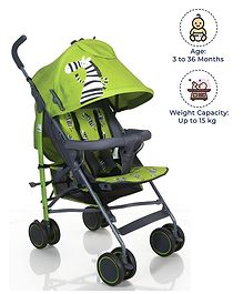 POLKA TOTS Zebra Stroller Pram for 0 to 3 Years Kids 5 Point Safety Harness Adjustable Lightweight Travel Buggy - Green