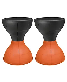 Fun Homes Damroo Style Dual Sided Plastic Sitting Stool Pack of 2 - Black Orange