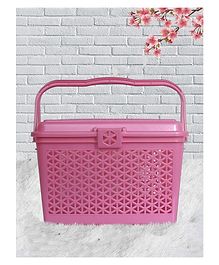 Fun Homes Plastic Multipurpose Trendy Shopping Large Basket with Lid - Pink