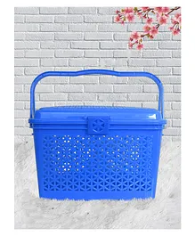 Fun Homes Plastic Multipurpose Trendy Shopping Large Basket with Lid - Blue