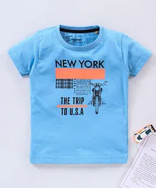 Dapper Dudes Half Sleeves New York Print Tee - Sky Blue