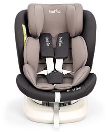 Bonfino Compass Isofix Convertible Car Seat, 360° Swivel, 5-Point Harness, Adjustable Headrest, Premium Linen Fabric - Grey| Reclining Seat| Washable Cover