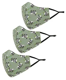 Tossido 3 Ply 100% Cotton Adjustable Cloth Masks Panda Print Pack of 3 - Green