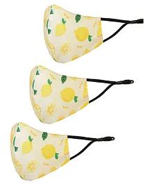 Tossido 100% Cotton 3 Ply Anti Microbial Masks Lemon Print Pack of 3 - Yellow White