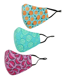 Tossido 100% Pure Cotton 3 Ply Fruit Print Cloth Masks Multicolour - Pack of 3