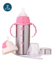 Tiny Tycoonz 3 in 1 Stainless Steel Bottle With Twin Handles Pink - 180 ml