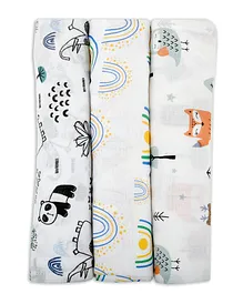 LazyToddler Organic Cotton Muslin Swaddle Printed Pack of 3 - White