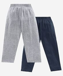 Kiddopanti Pack Of 2 Full Length Solid Pants - Navy Blue & Grey