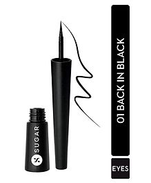 SUGAR Cosmetics Gloss Boss 24HR Eyeliner with Brush  Smudeproof & Waterproof - 01 Back In Black (Black Eyeliner)  3ml