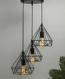 Homesake 3 Lights Round Cluster Diamond Hanging Pendant Light with Braided Cord - Black