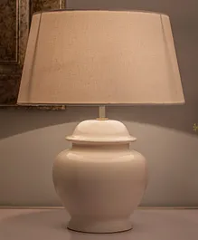 Homesake Ceramic Pot Shaped Table Lamp With Drum Shade LED Bulb - White 