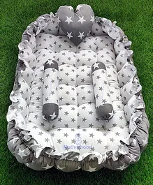 Motherhood Rectangular Tub With Side Support Pillow & Heart Shape Baby Pillow Star Print - Grey 