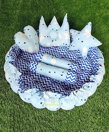 Motherhood Round Shape Tub Bedding Set With Shaped Pillows and Bolsters Star Print - Blue 