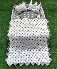 Motherhood Rectangular Tub Bedding Set With Shaped Pillows Bolsters and Blanket Star Print - Grey 