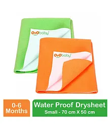 OYO BABY Quick Dry Small Size Baby Bed Protector Mat Pack Of 2 - Green Orange