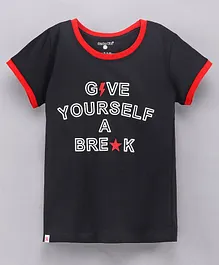 Sundae Kids Half Sleeves Top Text Print - Black