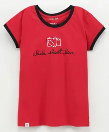 Sundae Kids Half Sleeves Top Text Print - Red