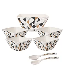 Earthism Eco Friendly Bamboo Fibre Salad/Soup Bowl Set Triad Pattern Pack of 7 - White Black