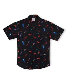 KOOCHI POOCHI Half Sleeves Fish Print Shirt - Black