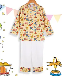 KOOCHI POOCHI Full Sleeves Circus Print Unisex Night Suit - Yellow