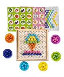 Baybee Wooden 2 in 1 Bead  Sorting Board Puzzle With Colourful Beads Cups & Patterns Multicolour - 100 Pieces