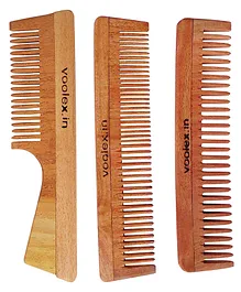 Voolex Handmade Natural Pure Healthy Neem Wooden Combs Pack of 3 - Brown