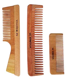 Voolex Handmade Natural Pure Healthy Neem Wooden Combs Pack of 3 - Brown