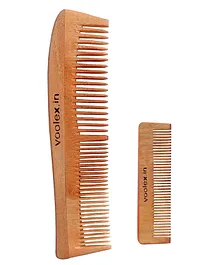 Voolex Handmade Natural Pure Healthy Neem Wooden Combs Pack of 2 - Brown