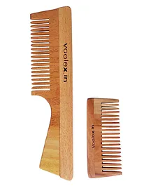 Voolex Handmade Natural Pure Healthy Neem Wooden Combs Pack of 2 - Brown