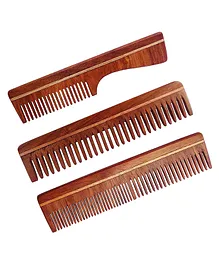 WOODYKRAFT Handmade Natural Pure Healthy Shisham Wooden Comb Pack of 3 - Brown