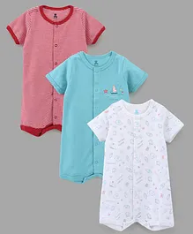 I Bears Half Sleeves Rompers Multiprint Pack of 3 - Red Sky Blue White