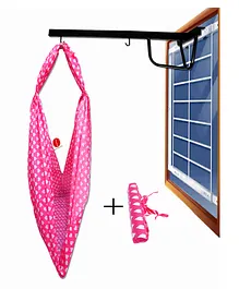 VParents Rosy Baby Cradle Cloth with Seperator and Hanging Metal Rod - Pink