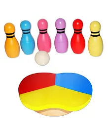 VParents Wooden Apple Balance Board and Wooden Mini Bowling Pins Toy Set - Multicolour