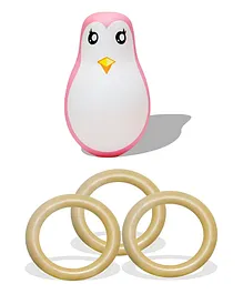 VParents Wooden Penguin Roly Poly and Teether Rings - Pink