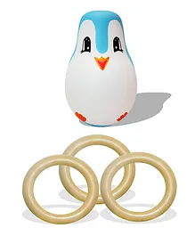 VParents Wooden Penguin Roly Poly and Teether Rings - Blue