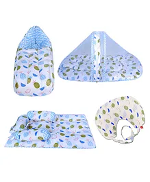 VParents Fruity Baby 4 Piece Bedding Set with Pillow and Bolsters Sleeping Bag and Bedding Set and Feeding Pillow Combo - Blue