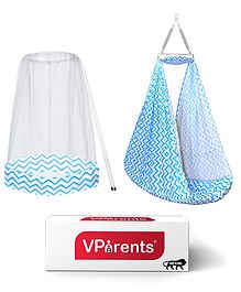 VParents Cherub Baby Swing Cradle with Mosquito Net and Spring - Blue