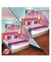 Silver Shine Double Bed Foldable Mosquito Net King Size Pack Of 2- Pink