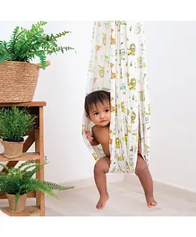 A Toddler Thing Thottil Jhula Cotton Cloth Cradle With Mosquito Net Animal Kingdom Print - Multicolor