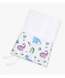 A Toddler Thing Thottil Jhula Cotton Cloth Cradle With Mosquito Net Dino Island Print - Multicolor