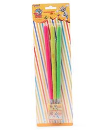 Dora Tom & Jerry Velvet Coated Pencils With Sharpener & Eraser Pack of 3 - Yellow Green Pink