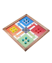 ShrijiCrafts Handmade Wooden Classic 2 in 1 Magnetic Ludo Snakes and Ladders Set - Multicolour